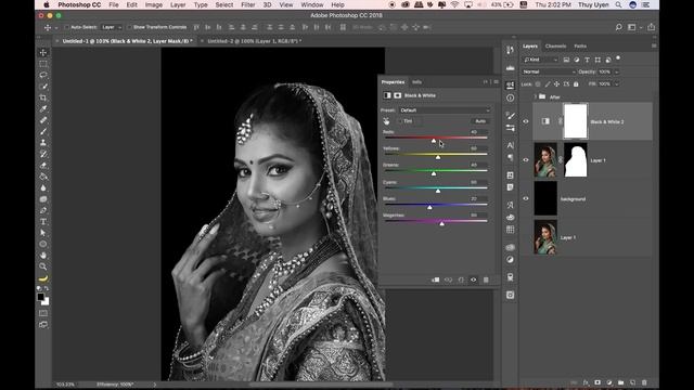 Make Black And White Portrait In Photoshop | Thuy Uyen Design смотреть онлайн