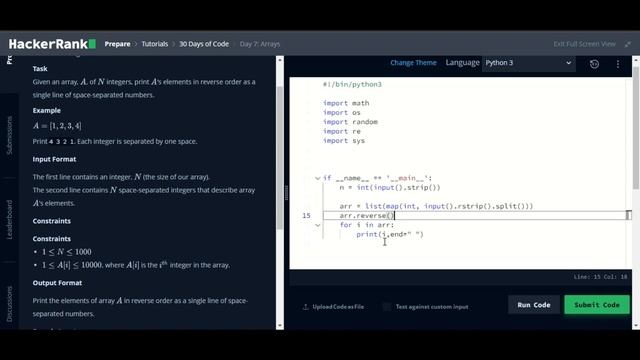 Hackerrank 30 days of code | Arrays | python | day 7 смотреть онлайн