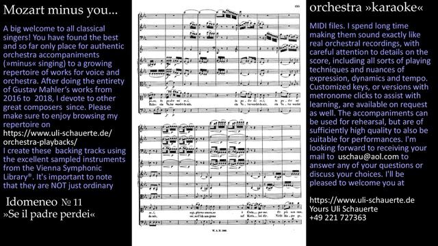 MOZART Idomeneo № 11 »Se il padre perdei« orchestral playback ©Uli Schauerte free demo excerpt смотреть онлайн