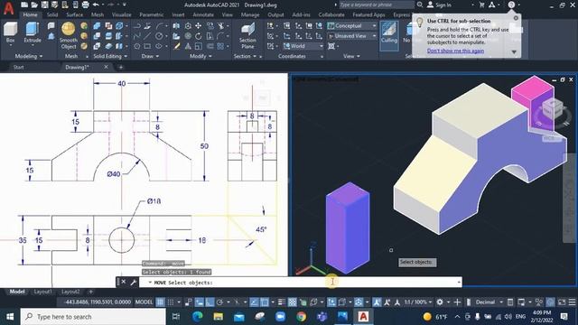 Exercise in 3D drawing in AutoCAD 2021 смотреть онлайн