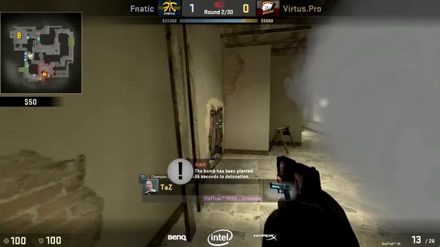 CS:GO Virtus.pro vs fnatic - ECO Tactic on de_mirage Fake B-site & plant A-site смотреть онлайн