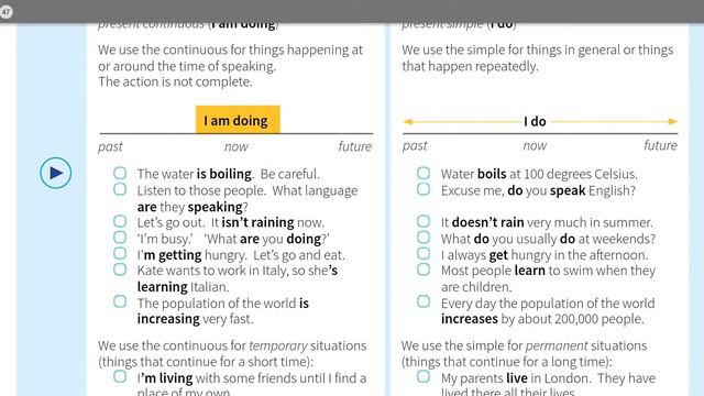 Grammar In Use - Present continuous and present simple 1(I am doing and I do) Unit 3 смотреть онлайн