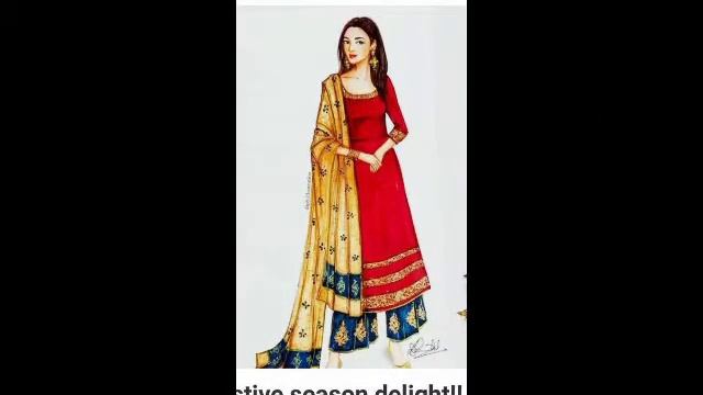 How to draw a girl- wearing salwar suit | Indian dress drawing. Salwar suit pattern | pencil sketc смотреть онлайн