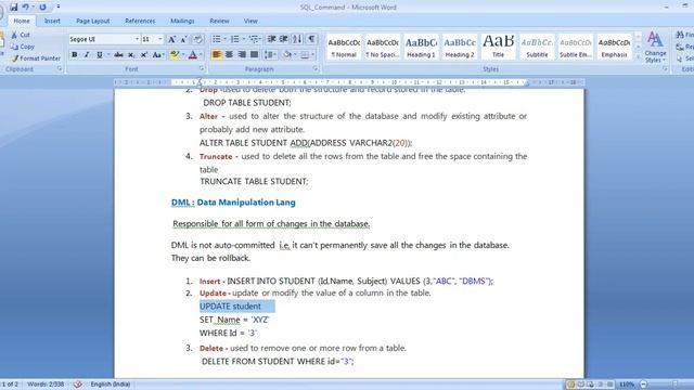 SQL Commands - DDL, DML, DCL, TCL and DQL смотреть онлайн
