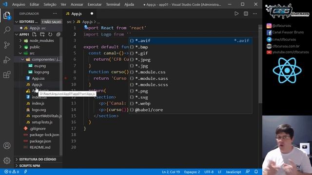 Expressões em JSX. Inserção de imagens no App. Constantes e Variáveis - Curso de React - Aula 04 смотреть онлайн