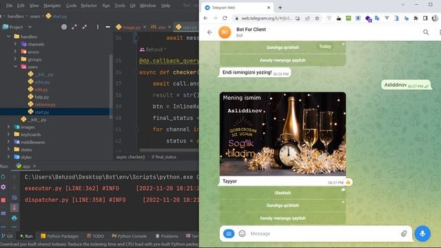 Telegram bot - Zero to Hero | To'rtinchi botni taqdimoti.Yangil yil tabrik botini tayyorlash. смотреть онлайн