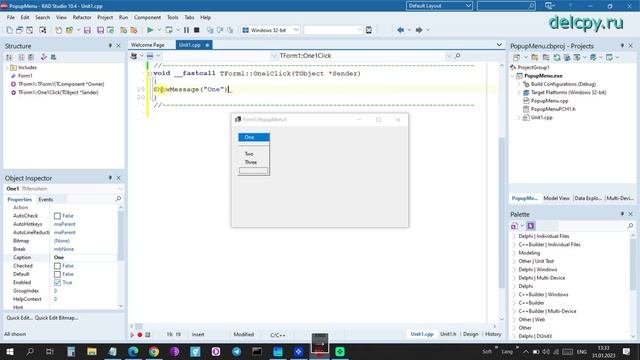 PopupMenu C++. Embarcadero.