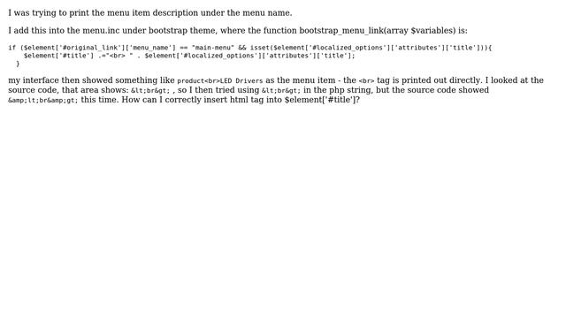 Drupal: php and html tag problem when customizing menu items смотреть онлайн