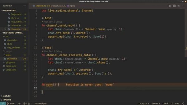 Live coding a channel in Rust