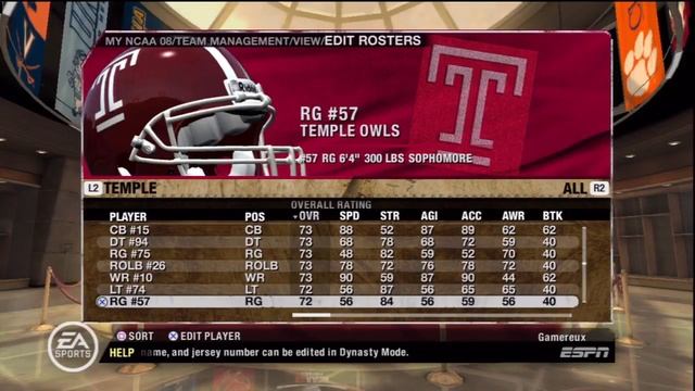 NCAA Football 08 Temple Owls Overall Player Ratings смотреть онлайн