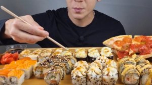 EATING?????? LARGE SET OF SUSHI ROLLS AND PIZZA MUKBANG ASMR, АСМР СУШИ РОЛЛЫ ПИЦЦА ИТИНГ МУКБАНГ