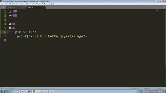 PYTHON VIDEOKURSI. 5-DARS. SHART OPERATORLARI смотреть онлайн