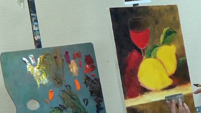 Как написать маслом лимон, виноград и стеклянный бокал. Красивый натюрморт ПРОСТО и ЛЕГКО! смотреть онлайн