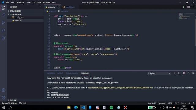 [2] COMO CRIAR BOT DISCORD - NOÇÕES BÁSICAS - PYTHON [PT/BR] смотреть онлайн