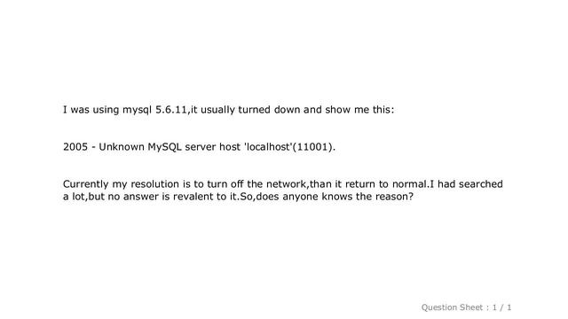 MySQL : mysql error 2005 - Unknown MySQL server host 'localhost'(11001) смотреть онлайн