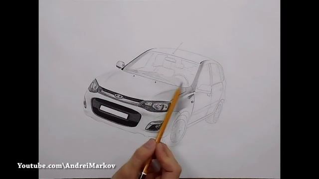 Рисунок карандашом автомобиля "Лада калина". смотреть онлайн