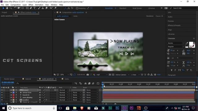 Audio Spectrum | After Effects Tutorial | No Plug - in | Audio Player Interface | Cut Screens смотреть онлайн