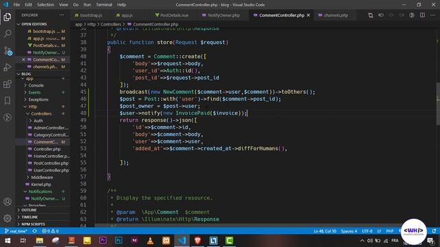 الدرس الثاني والاربعون - ارسال الاشعارات. (laravel + Vue Js )