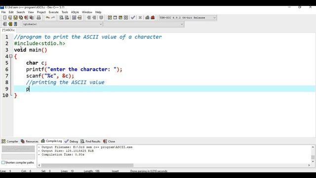 print ASCII value of a character in C language смотреть онлайн