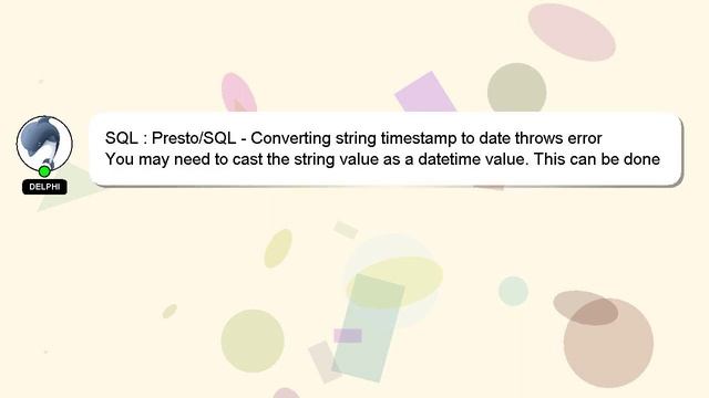 SQL : Presto/SQL - Converting string timestamp to date throws error смотреть онлайн