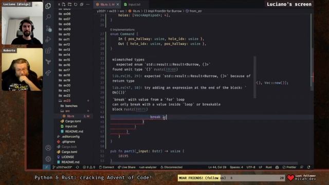 ? Rust vs ? Python: Advent of code in Rust - solving days 23/2021 PART 1 (Twitch Live 2022-09-19) смотреть онлайн