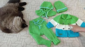 Детский  вязаный костюм на 2-4 месяца. Обзор. Вязание спицами