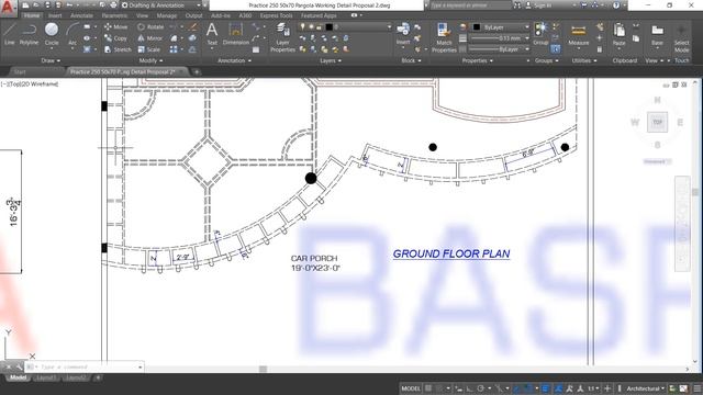AUTOCAD # 245 Pargola Working Detail for Double Story House Size 64'x184' Proposal 2 смотреть онлайн