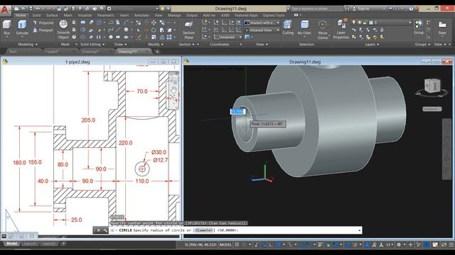 Unequal Tee Pipe Fitting ✐ AutoCad 3D ✐ Mechanical Exercise смотреть онлайн