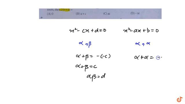 If the two equations `x^2-cx + d = 0` and `x^2-ax + b = 0` have one common root and the second ... смотреть онлайн