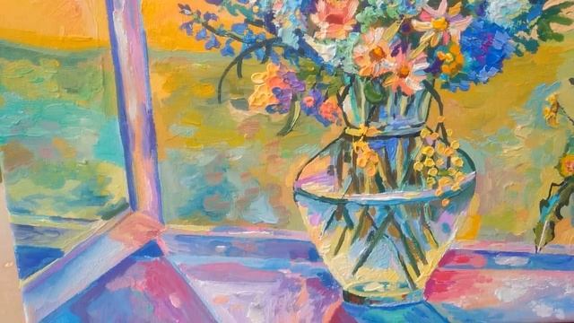 Картина Букет Цветы полевые маслом 30*40 см в стиле современного импрессионизма смотреть онлайн