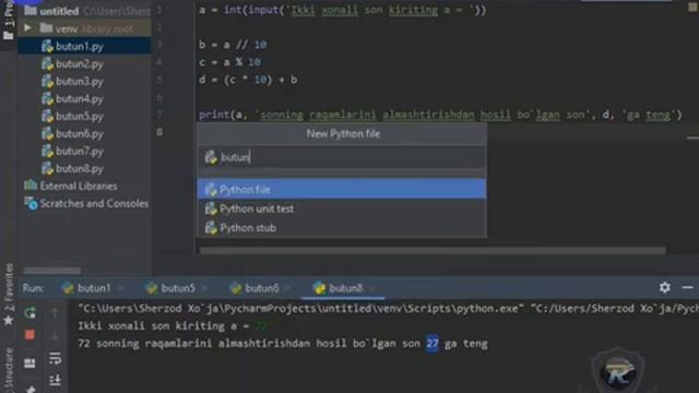 Python dasturlash tilida butun toifadagi sonlar(16 ta masala) смотреть онлайн