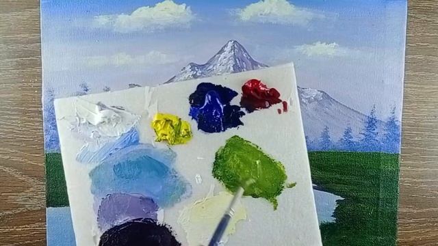 How to paint acrylic mountain landscape / Easy acrylic painting for beginners/ use only 4 colours. смотреть онлайн