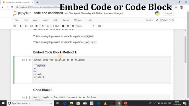 How to Embed Code or Code Block Inside Markdown Cell | Inserting code in Markdown cell | Jupyter смотреть онлайн