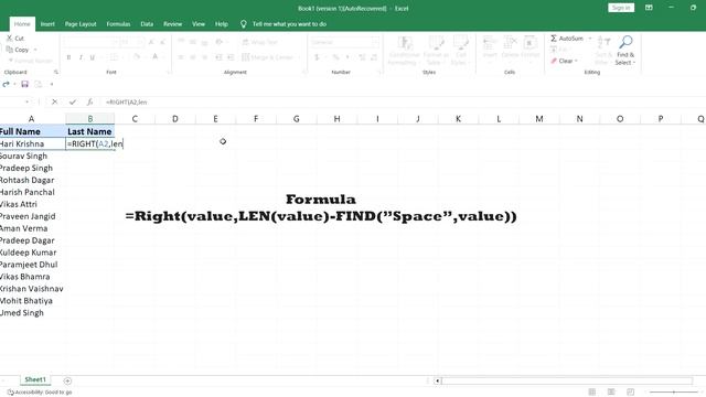 How to use Right function in Excel......Find the last name in excel #reels #excel смотреть онлайн