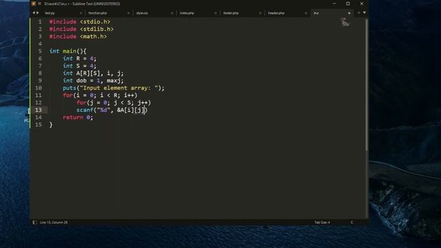 Двумерный массив. Решение задачи на языке программирования C. смотреть онлайн