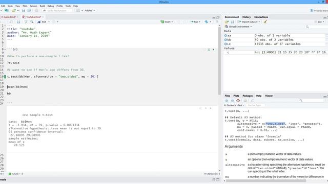 How to Perform a One-Sample t Test in R. [HD] смотреть онлайн