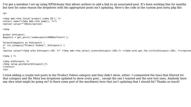 Wordpress: get_posts in meta box dropdown not showing latest posts смотреть онлайн