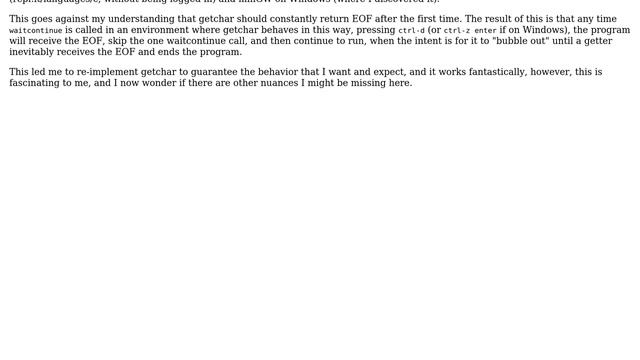 Line-wise input, EOF handling, and behavioral differences between implementations of getchar смотреть онлайн