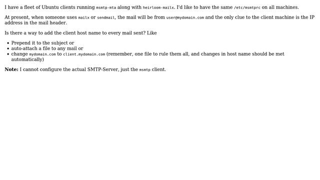 Unix & Linux: msmtp-mta: Add $HOSTNAME to every mail смотреть онлайн