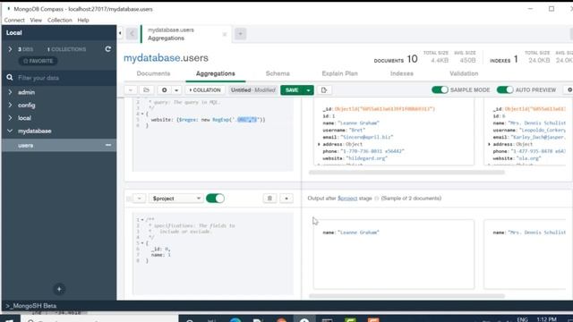 MongoDB Compass Aggregation $Project смотреть онлайн