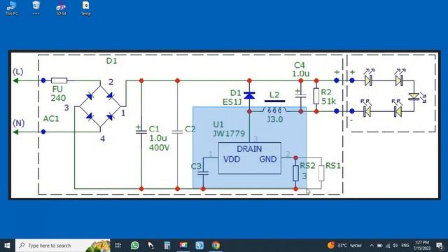 Схема принципиальная LED-лампы с импульсным драйвером на основе JW1779 Часть 2 смотреть онлайн