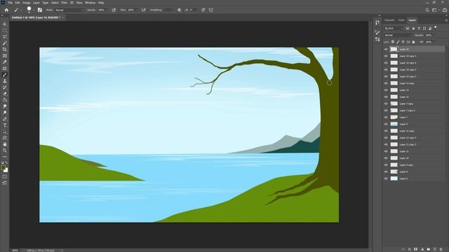 Landscape drawing in #PHOTOSHOP #7 смотреть онлайн