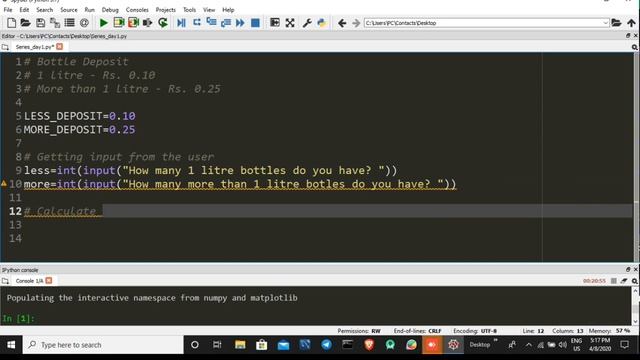 Python Programming Series #1 Bottle Deposit program using Python смотреть онлайн