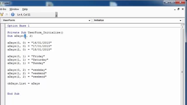 Excel VBA UserForm Combobox Option Base Statement смотреть онлайн