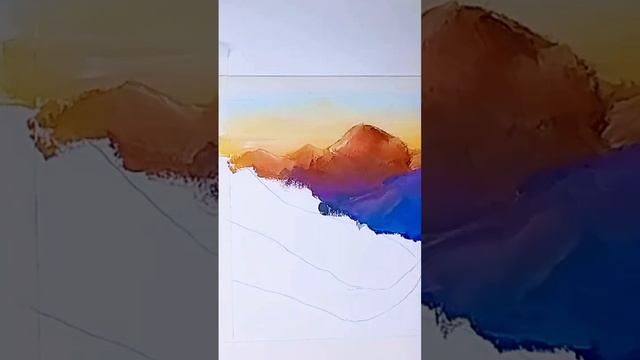 Горы. Как нарисовать горы. Горный пейзаж. Гуашь. Уроки рисования. смотреть онлайн