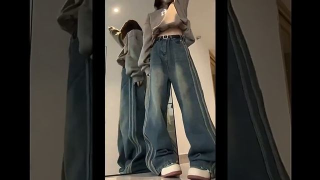 Retro Blue High Waist Baggy Jeans Women Autumn Pocket Wide Leg Denim Trousers Woman Streetwear смотреть онлайн
