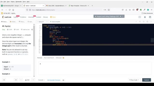Leetcode: 69. Sqrt(x) смотреть онлайн