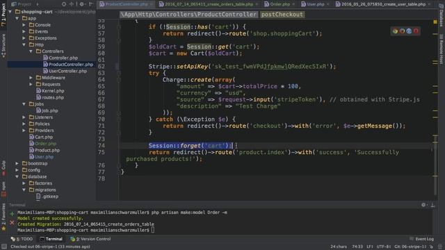 Laravel 5.2 PHP - Build a Shopping Cart - #13 Storing Orders in the Database смотреть онлайн