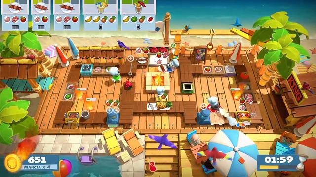 Overcooked 2. Surf 'n' Turf 3-2 | 4 players online coop 4 stars | Score: 1691 смотреть онлайн