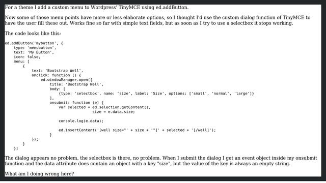 Wordpress: TinyMCE custom dialog with selectbox not working смотреть онлайн